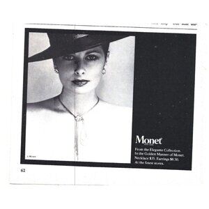 Monet Vintage Elegante Collection Necklace Earrings Set 1970s Print Ad Jewlery